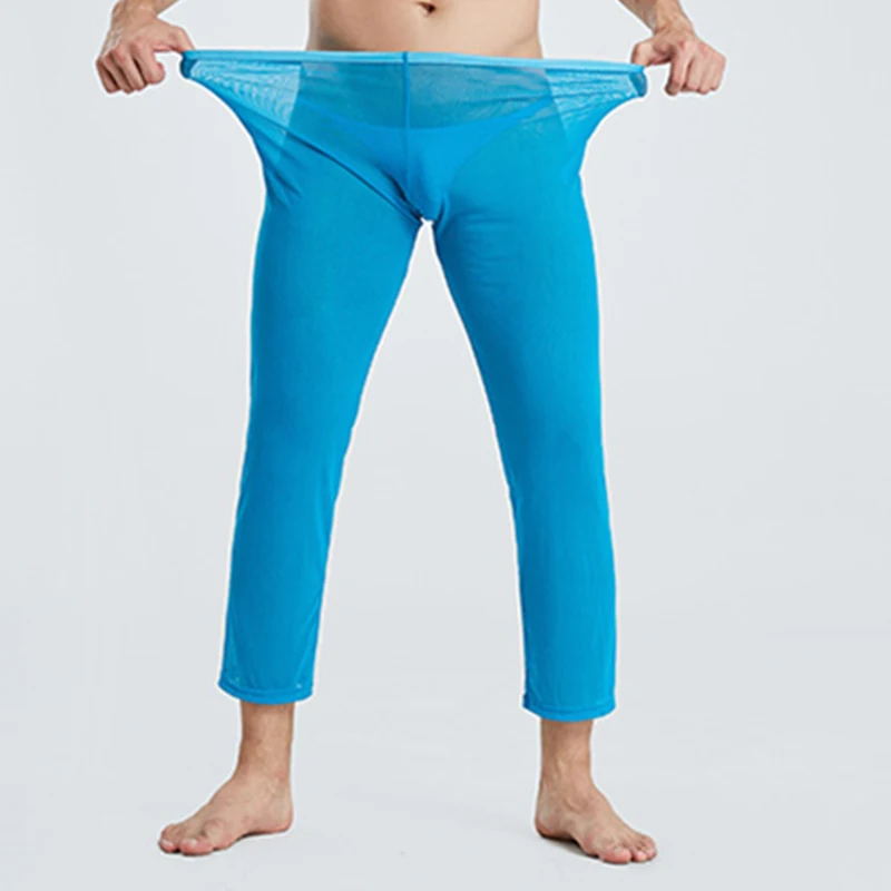 Men Long Pants Mesh Sheer Pajama Pants Sexy Underwear Stretch Pants See Through Thin Breathable Loose Sleepwear Lounge Homwear