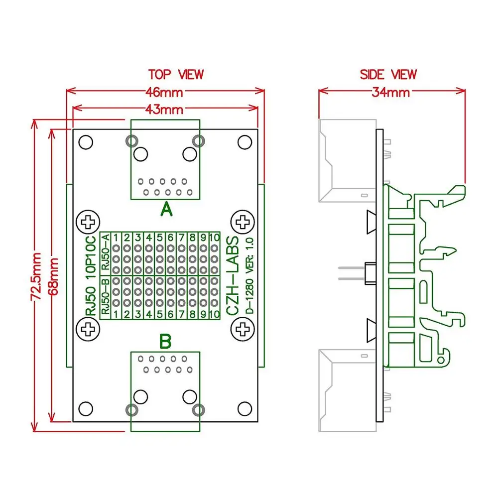 CZH-LABS RJ50 10P10C Diagnostic Test Breakout Module Board.