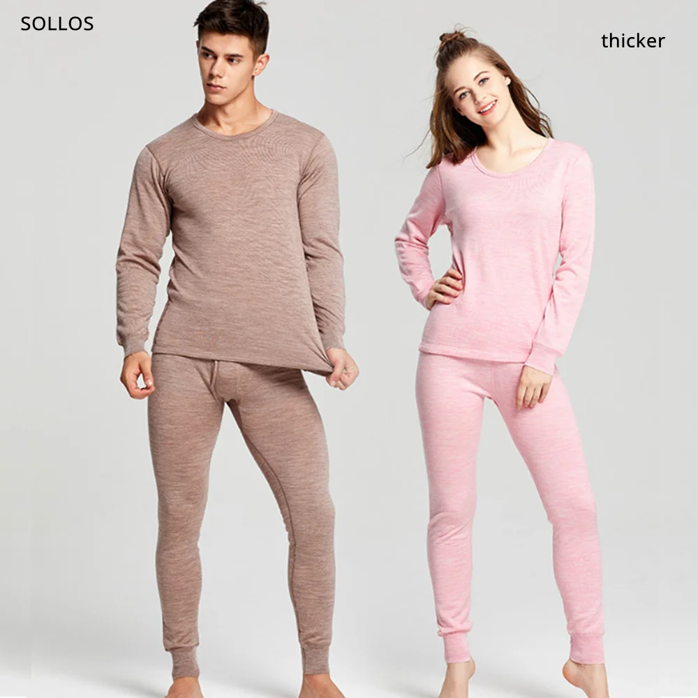 thick 100% wool brushed merino men thermal underwear set winter clothes for women snow inner wear womens clothing mens pajama