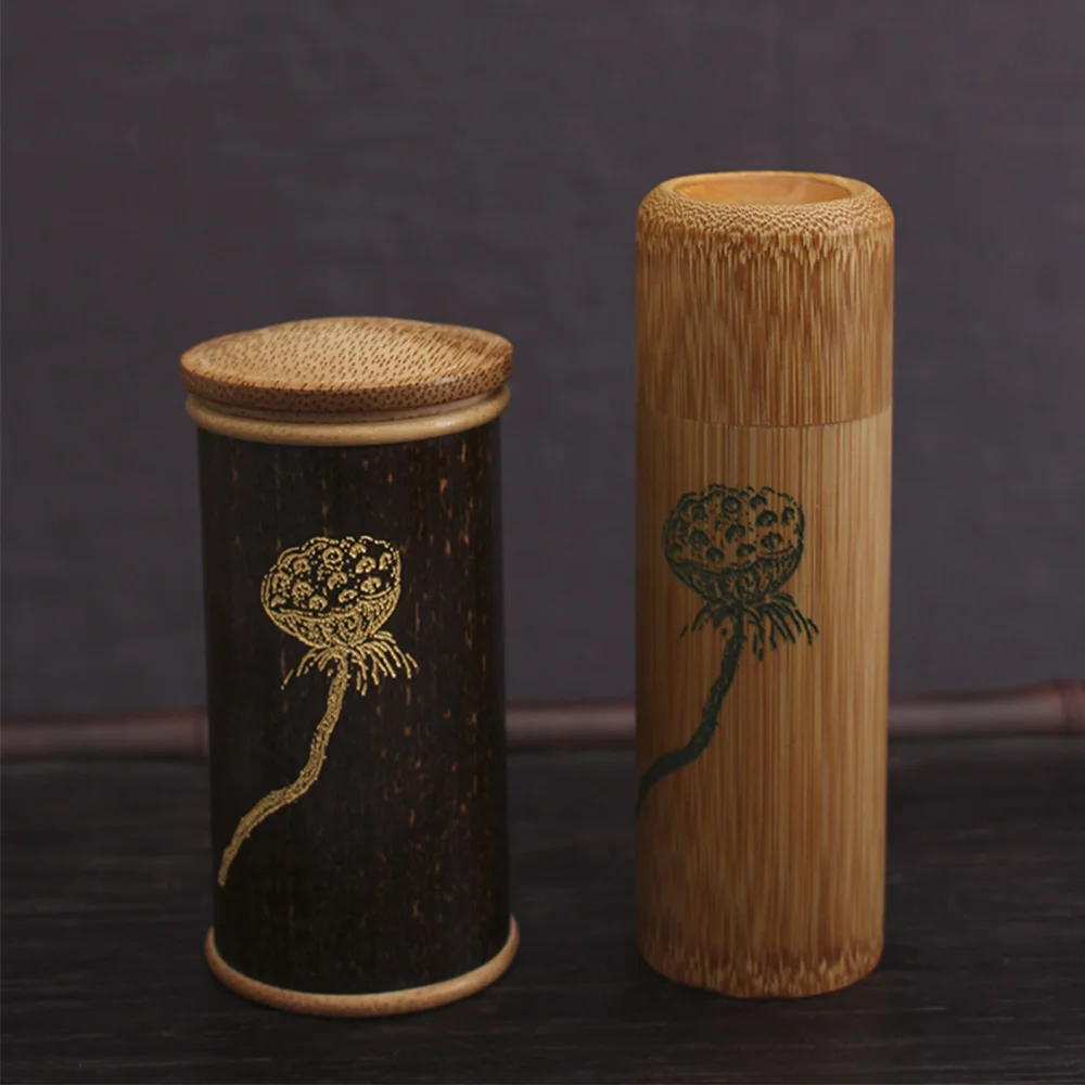 Household Solid Bamboo Tea Organizer Outdoor Mini Storage Box For Candy Medicine Travel Case Tube For Toothbrush Lotus Carved