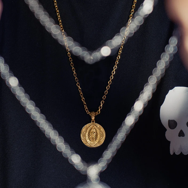 Catholic Virgin Mary Pendant ins Stylish Jesus Stainless steel Necklace  for men High quality Jewelry