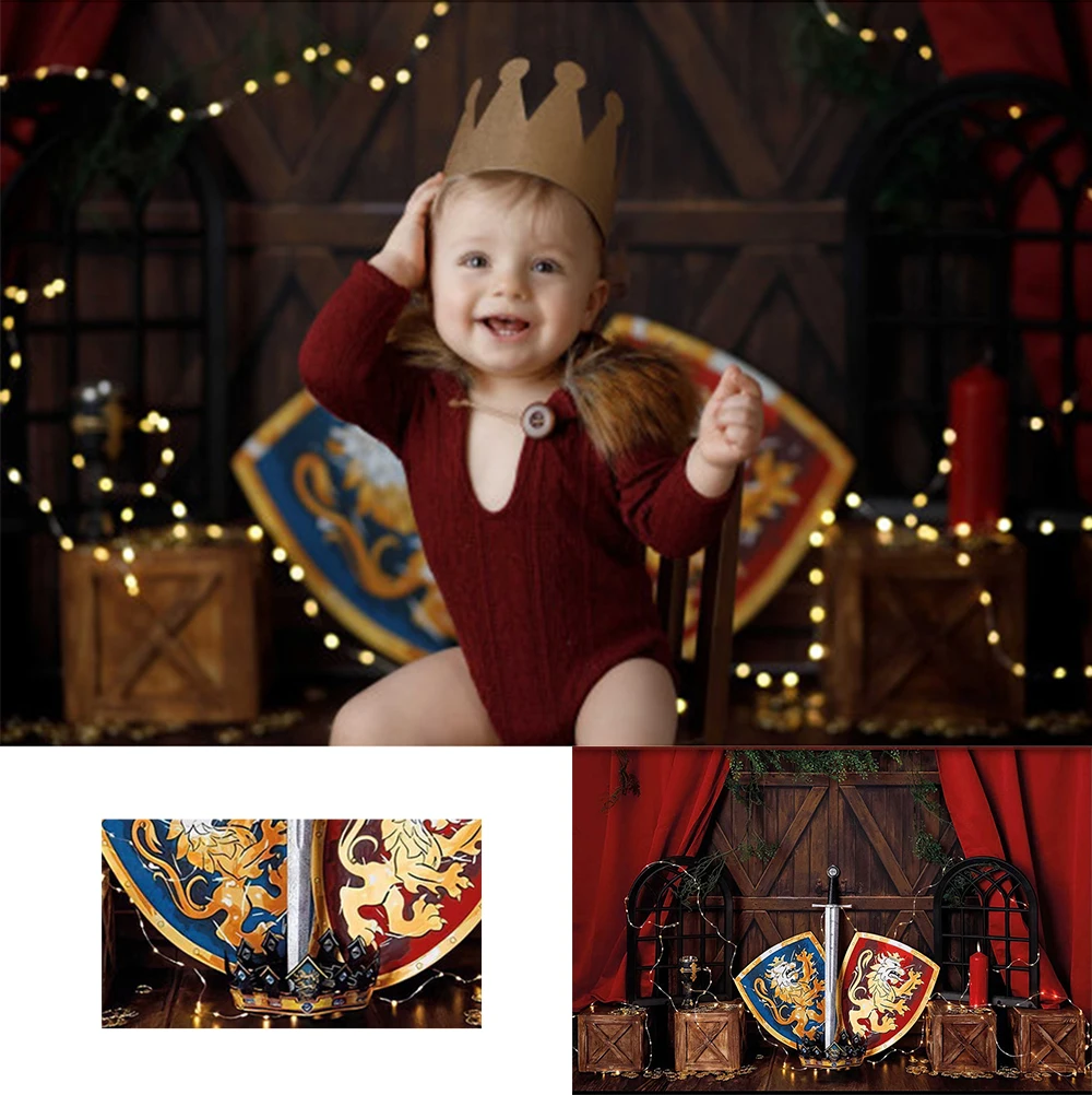 Cake Smash Backdrop Lion Theme Child Birthday Kids Backdrops Wooden Door Decor Newborn Portrait Legendary story Photostudio