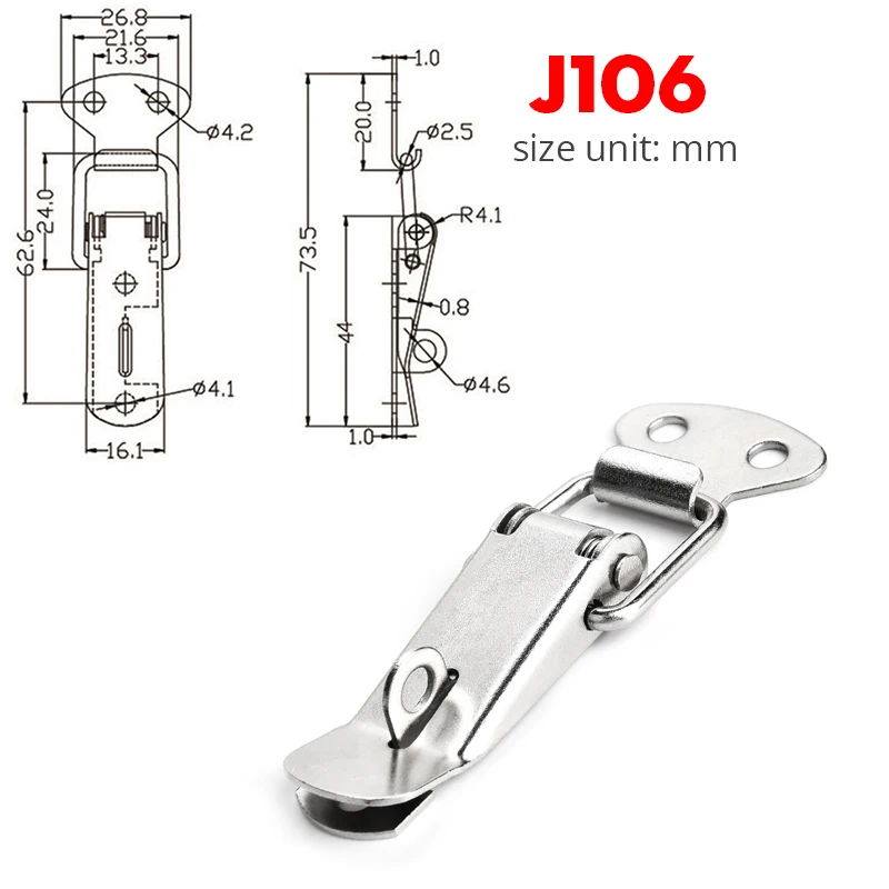 5PCS KAK J107 Hardware Schrank Boxen Frühling Geladen Latch Fang Toggle Haspe 46*21 Mild Stahl Haspe Für schiebetür Einfache Fenster
