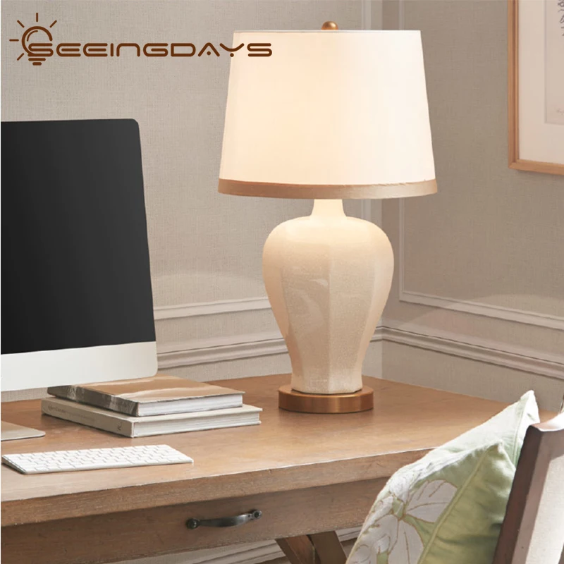 

American Classical White Ceramic Table Lamp For Living Room Study Room Bedroom Home Decoration Bedroom Bedside Lamp