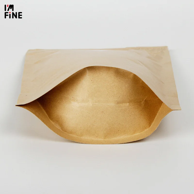 100pcs Kraft Paper Ziplock Bag Stand up Mylar Foil Packaging Bag High Barrier Kraft Paper Zipper Coffee Bag Gift Bag