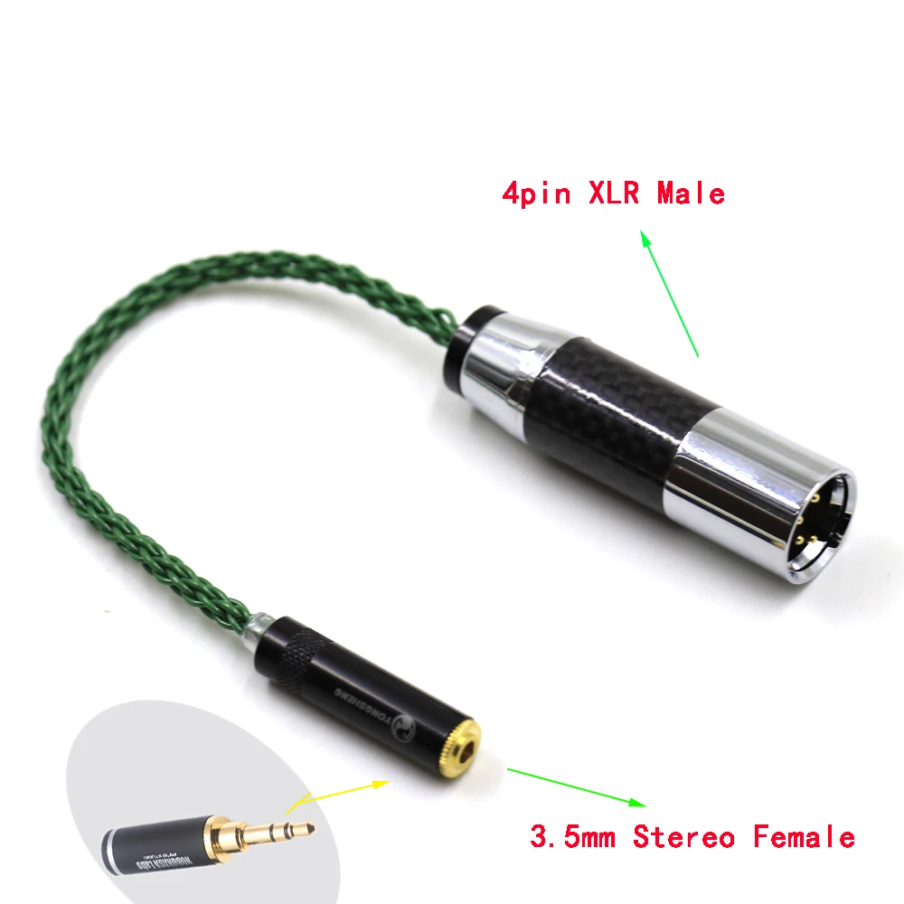 Haldane Carbon Fiber 4pin XLR Balanced Male to 3.5mm 3pole Stereo Female Dark Green Single Crystal Silver Audio Adapter