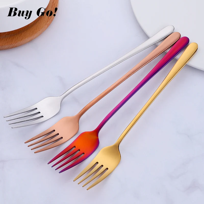 1 PCS Stainless Steel Korean Rainbow Cake Fruit Fork Dinner Salad Fork Tableware Gold Dessert Fork for Hotel Party Kitchen Tool