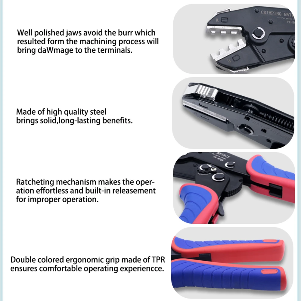 Quick-Change Jaws Crimping Pliers Versatile Crimping Tool Kit With 5 Interchangeable Crimp dies and Wire strippers With Toolbox