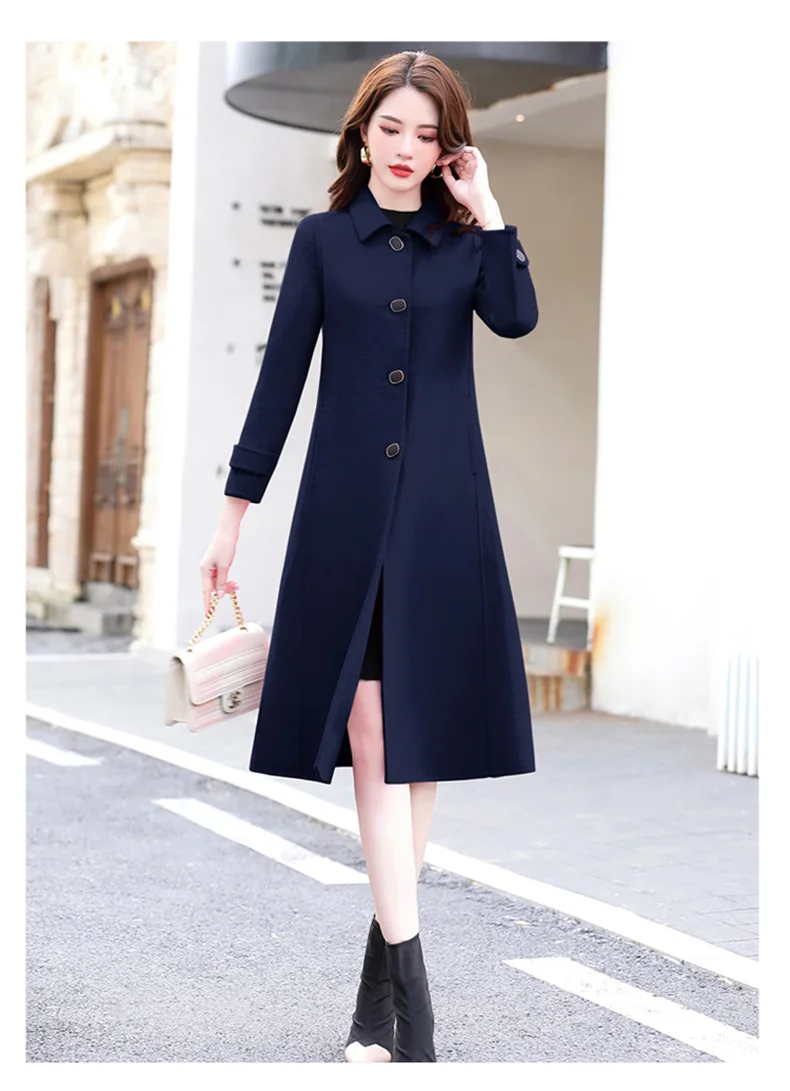New high-quality wool coat long single-breasted black red navy blue jacket with lining