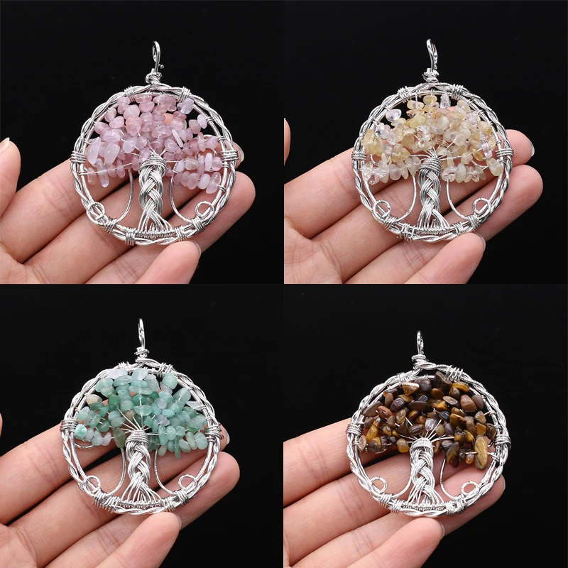 Natural Stone Pendants Reiki Heal Tree of Life Amethysts Citrines for Charms Jewelry Making Diy Women Necklace Earring Gifts