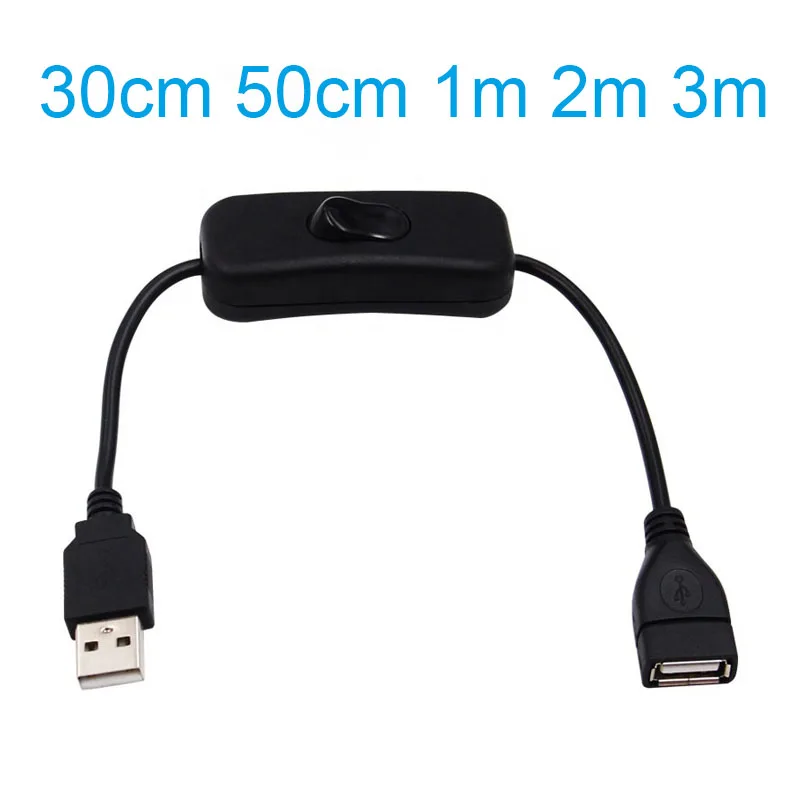 30cm 1M 2M 3M USB Male to Female Cable with Switch ON/OFF Cable Extension for USB Lamp USB Fan Power Supply Line Adapter
