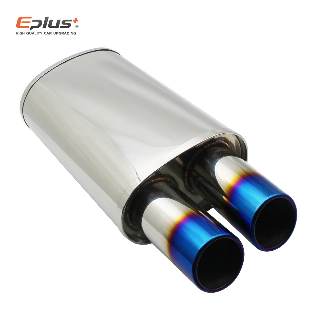 EPLUS Car Accessories Exhaust Systems Muffler Pipe M Drum Universal Stainless Burned Blue Silver Silencer Double Export 63MM76MM