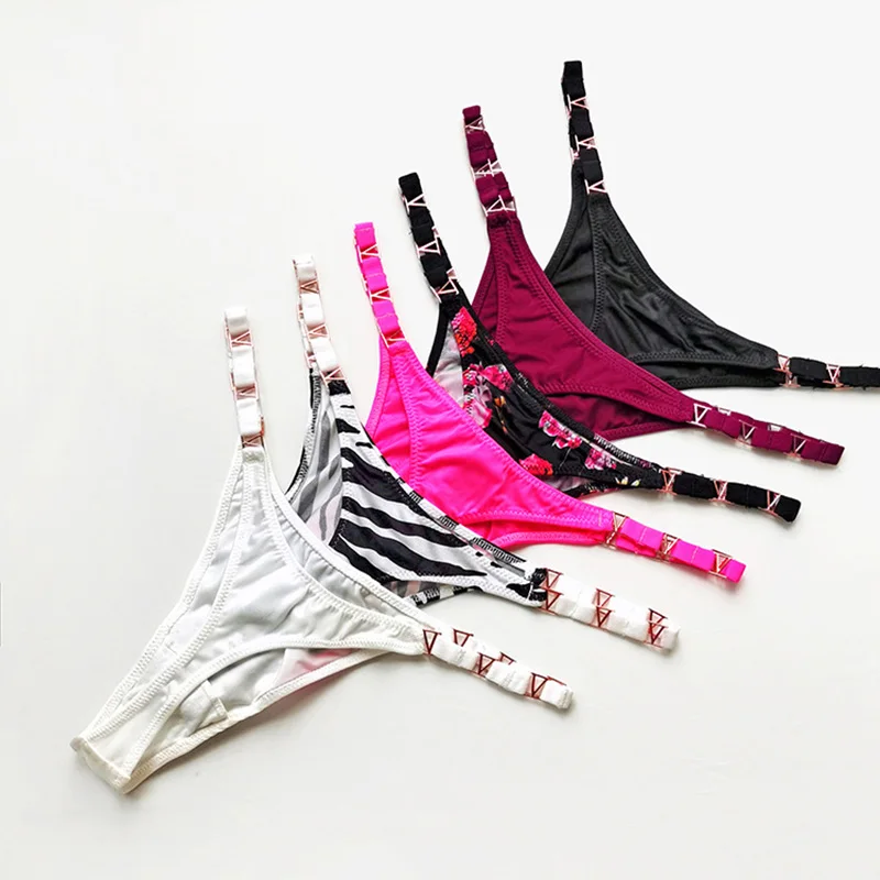Sexy Thong Women Underwear Briefs Seamless Panties Zebra Flower Luxury Low Rise Metal Buckle G String Bikini Girls Female Panty image 4