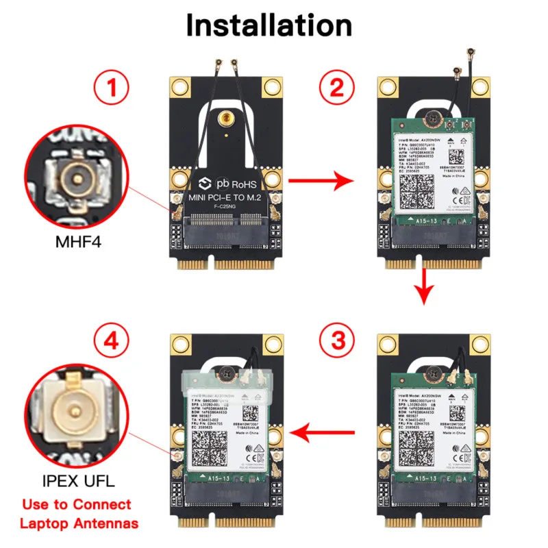 Mini PCI-E Wi-Fi 6 Adapter Wireless 2974Mbps Bluetooth 5.0 Intel AX200 Wifi Card AX200NGW 802.11ax/ac 160Mhz 2.4G/5G Windows10