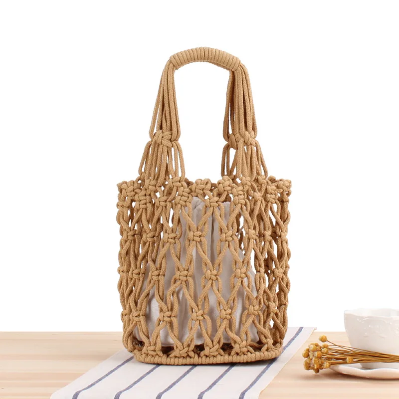 20x35CM Retro Fashion Hollow Woven Bag Handbag Net Bag Casual Women Beach Bag Bucket Bag a7214