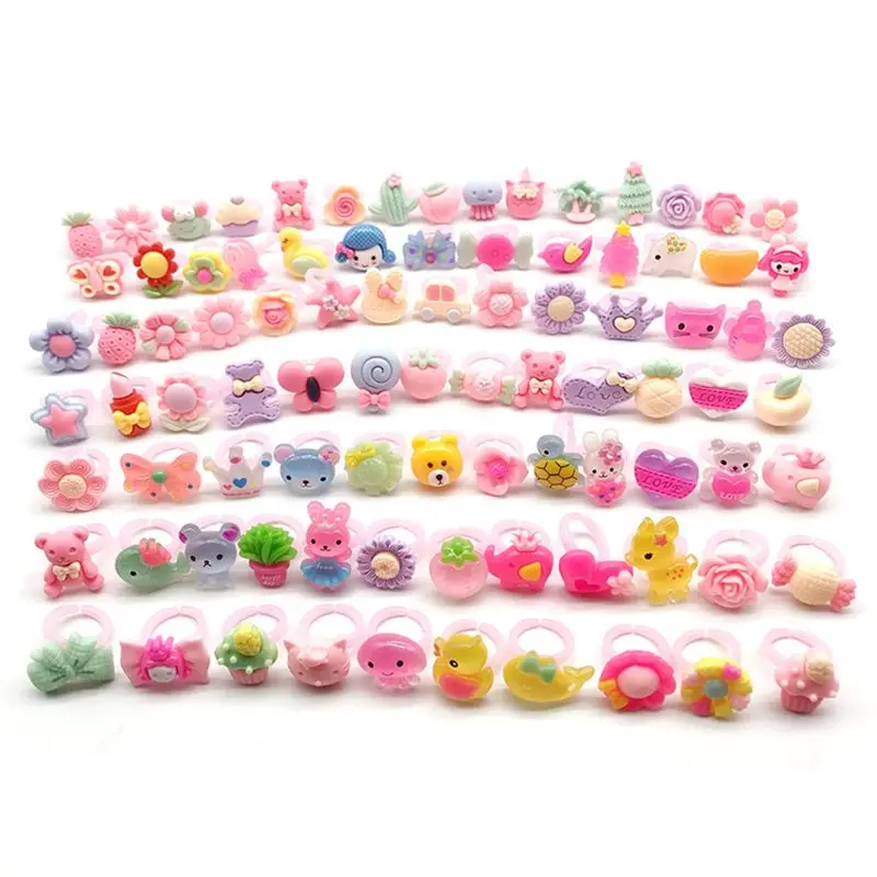 10pcs/lot Children\'s Cartoon Rings Candy Flower Animal Bow Ring Set Mix Finger Jewellery Rings Kid Girls