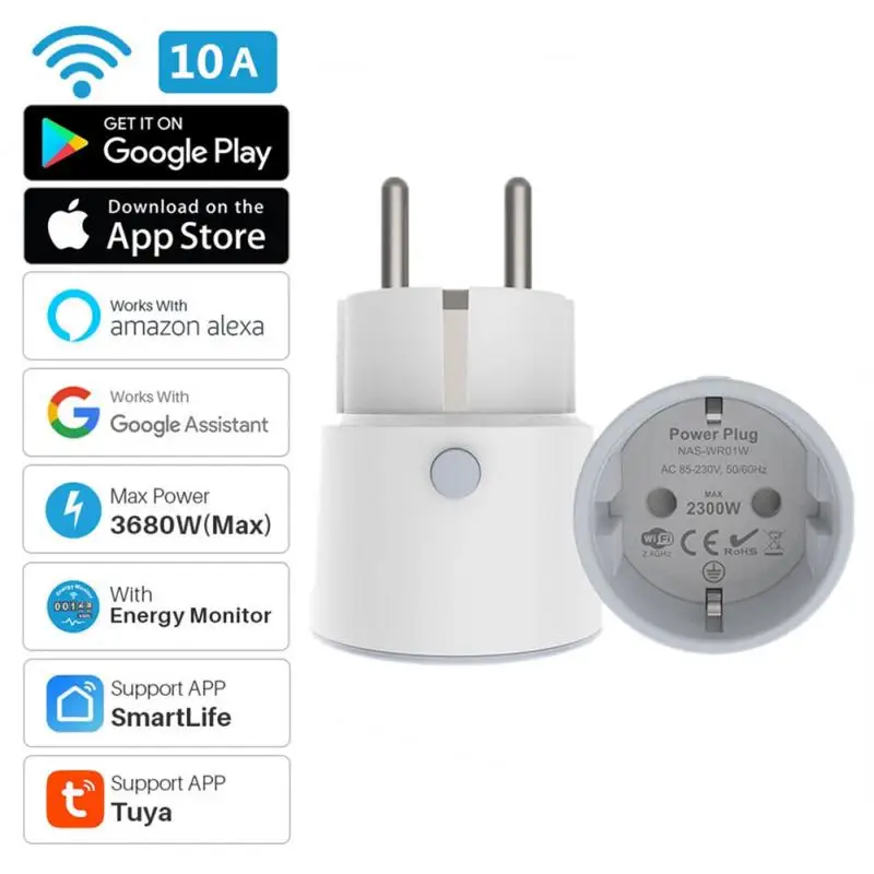 

Smart Plug WiFi Socket EU 10A Power Plug Monitor Timing Function Tuya Smart Life APP Control Works With Alexa Echo Google Home