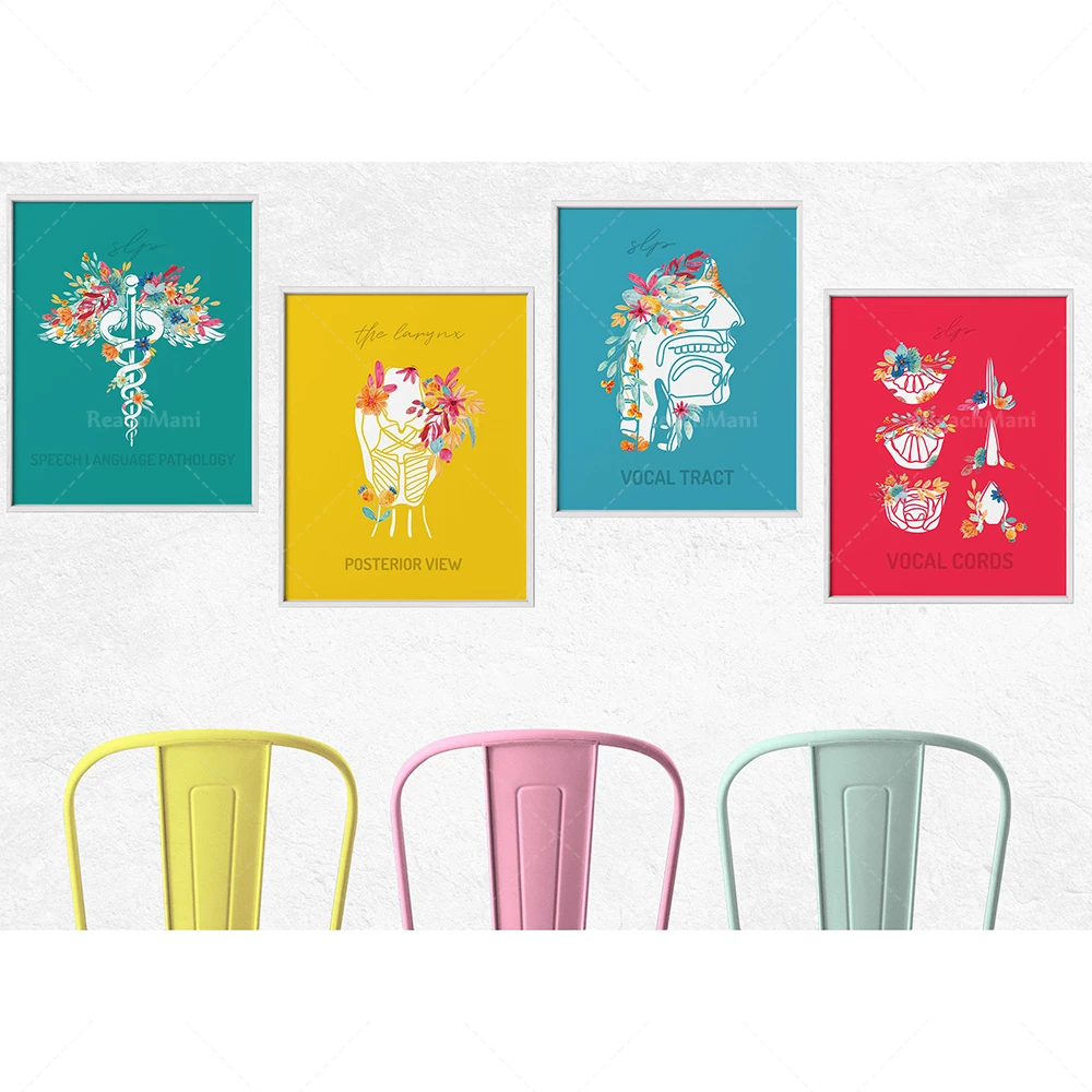 

SLP Anatomy Art, Throat Prints, Speech Pathologist Gifts, Speech Therapist Ear Nose Throat Art Vocal Cord Floral Anatomy Poster