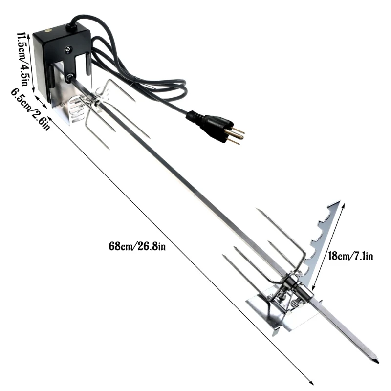 Imagem -06 - Universal Kit Rotisserie Grade Automática com 4w Motor Elétrico Suporte para Churrasco Assadeira Haste de Espeto Carne Garfo Fixação Completa s