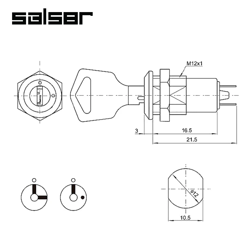 12mm Electronic Key Rotary Switch ON OFF Phone Lock Security Power Button With 2 Keys 2 Positions 2 Pins 1A