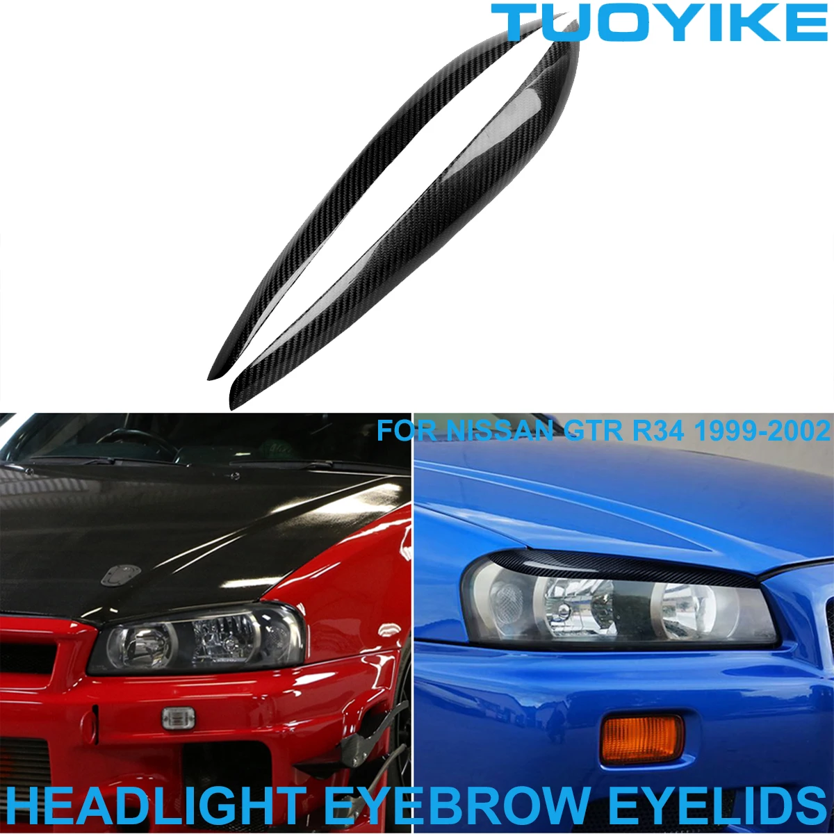 

LHD RHD Car Styling Real Dry Carbon Fiber Front Headlight Eyebrow Eyelids Trim Cover Panel Sticker For Nissan GTR R34 1999-2002