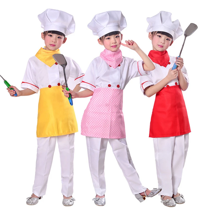 90-170cm Kids Adult Chef Cook Uniforms Halloween Party Cosplay Food Service Costumes 5PCS Kitchen Chefs Clothing Set