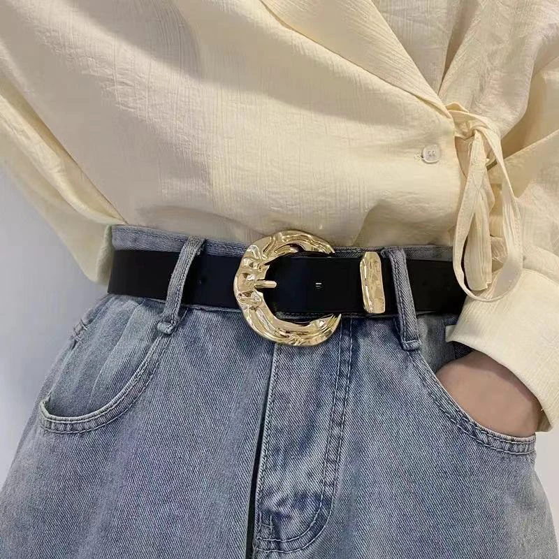 Fashion Multicolor Pu Leather Woman Belts Jeans Classic Retro Gold Round Buckle Female Pin Luxury Punk Gothic Waist Waistband