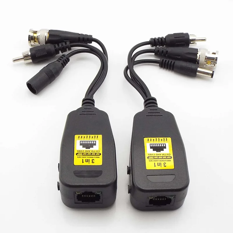 2in1 3in1 8MP HD AHD Passive BNC แหล่งจ่ายไฟ Video Balun เชื่อมต่อ RJ45 UTP CAT5สำหรับกล้องวงจรปิด