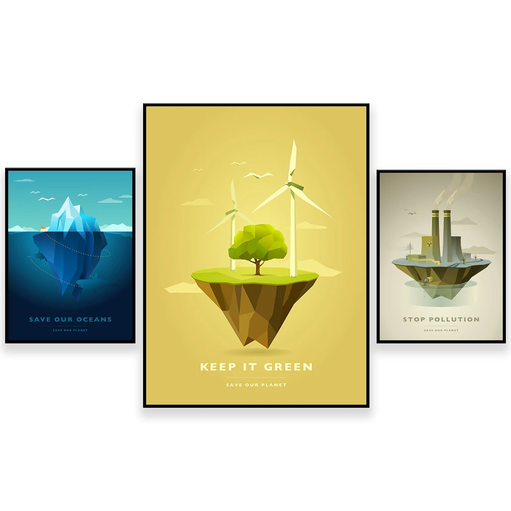Environmental printing posters, save our planet prints, keep green, stop pollution decorative sail printing posters