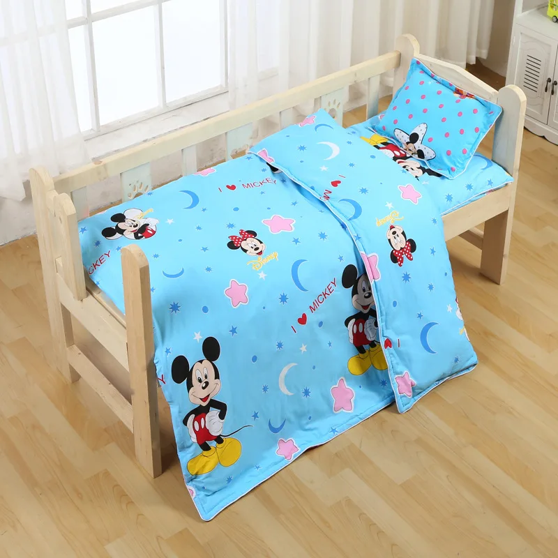 Disney-ropa de cama de algodón para bebé, edredón de Mickey, funda de cojín, funda de almohada, juego cálido de otoño e invierno, 3 uds.