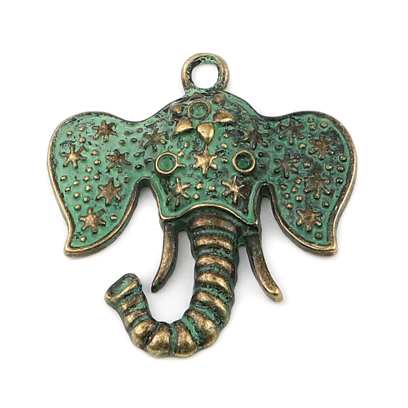 5PCs Zinc Based Alloy Yoga Healing Pendants Round Elephant OM/ Aum Symbol Multicolor Rhinestone