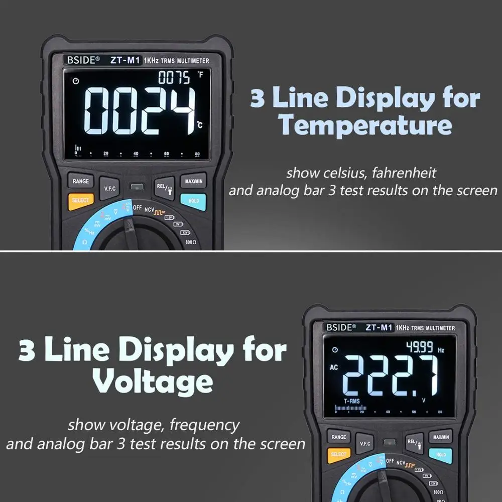 Profesjonalny cyfrowy multimetr True RMS 8000 analogowy Tester 20A prąd DC AC napięcie pojemność VFC ohm bateria Hz test