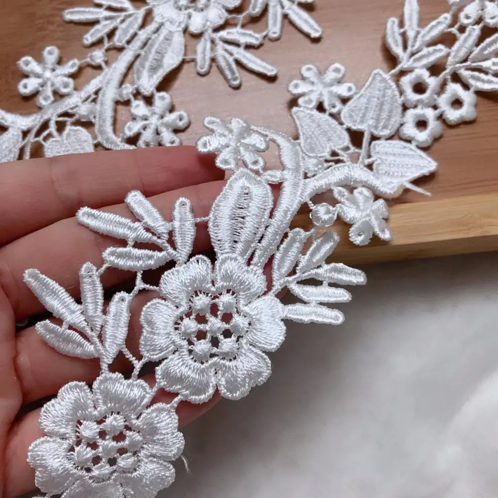 White Venice Embroidery lace Trim French flower lace ribbon fabric Guipure DIY trim Wedding dress sewing Patchwork Craft 2 yards