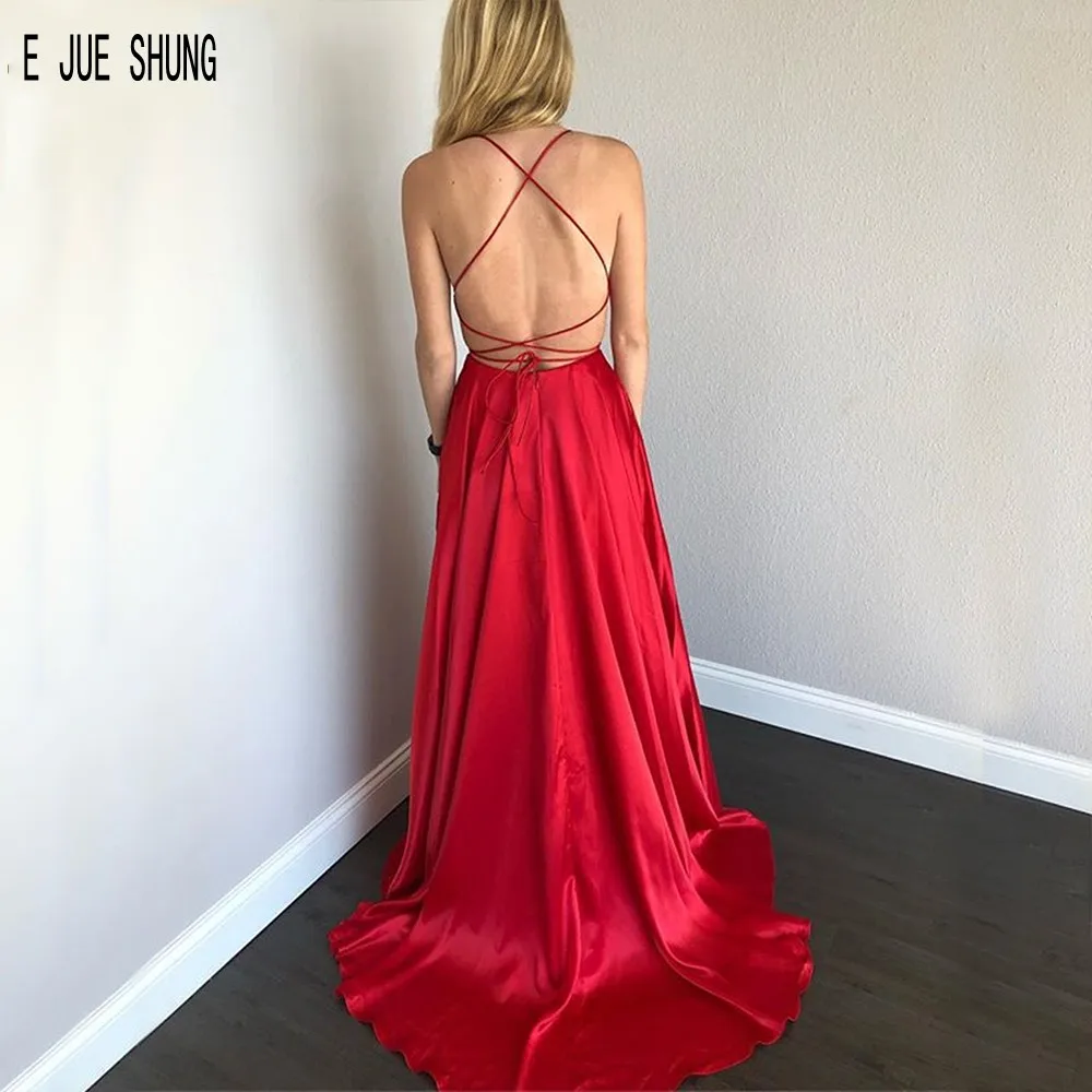 E JUE SHUNG-Vestidos De Noche rojos, con tirantes finos, abertura alta, espalda cruzada, para fiesta De graduación, Verano