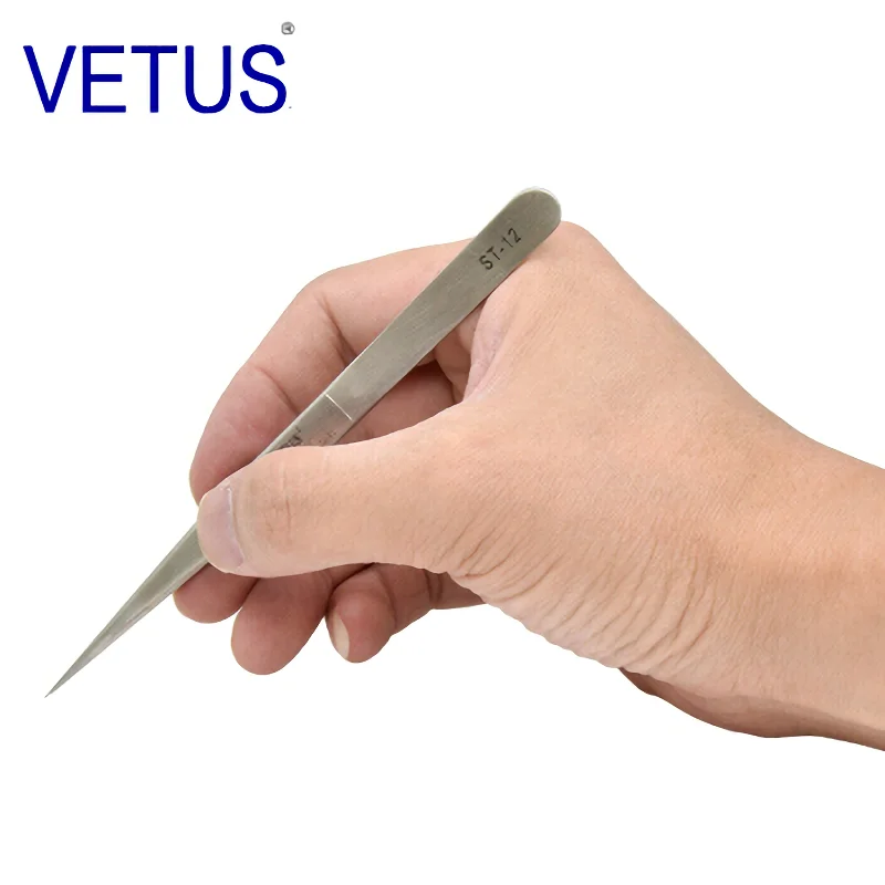 VETUS ST-12 ( 135mm ) High Precision Tweezers Stainless Steel Non-magnetic Acid-proof Pincers  Eyelashes Beauty Manicure Tools