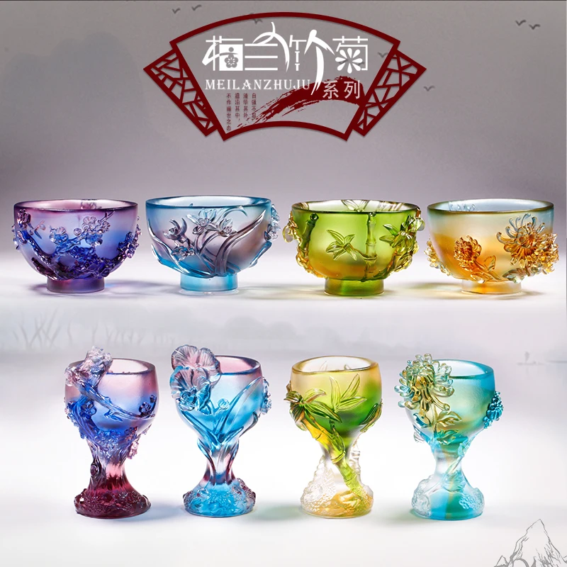 Luxury Cup Bowl Candle Container Fish Relief Classic Literature Home Decorate Plum Blossom Orchid Bamboo Chrysanthemum