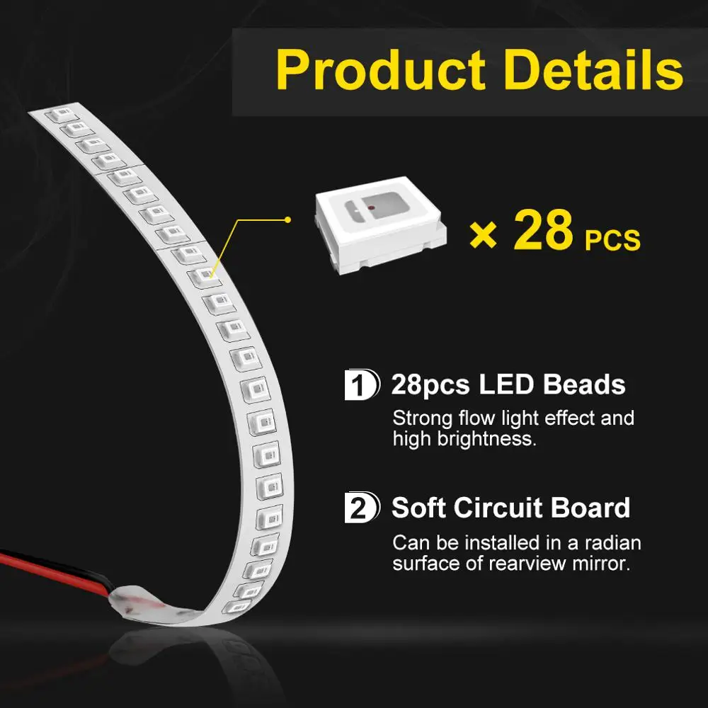 1pcs Car Mirror Lights Universal Auto Mirror Light Car Turn Signal  Streamer Strip Flowing Turn Signal Lamp