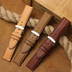 Onthelevel Genuine Cow Leather Watch Strap Handmade Retro  20 22mm Tan Khaki Brown With Quick Release Bar #D