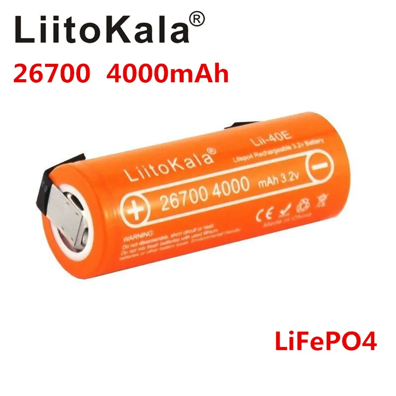 3.2V LiitoKala Lii-40E  26700 rechargeable LiFePO4 battery pack 4000mah lithium cell for 24V e-bike powe +DIY Nickel sheets