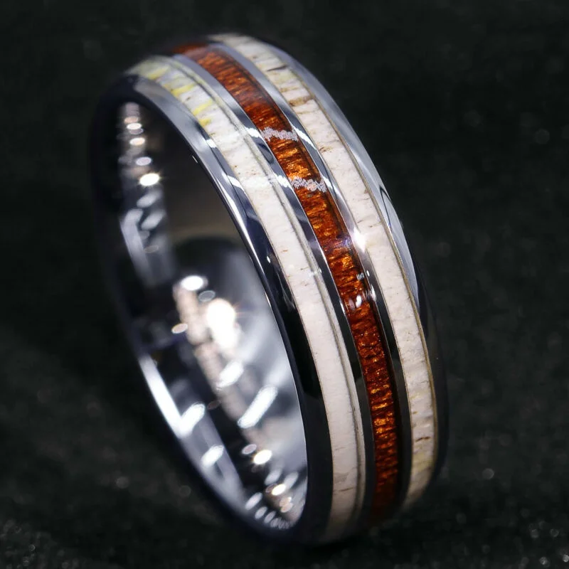 8mm Men Ring Tungsten Inlay Wood Simple Men Engagement Wedding Band Anniversary Jewelry Accessories