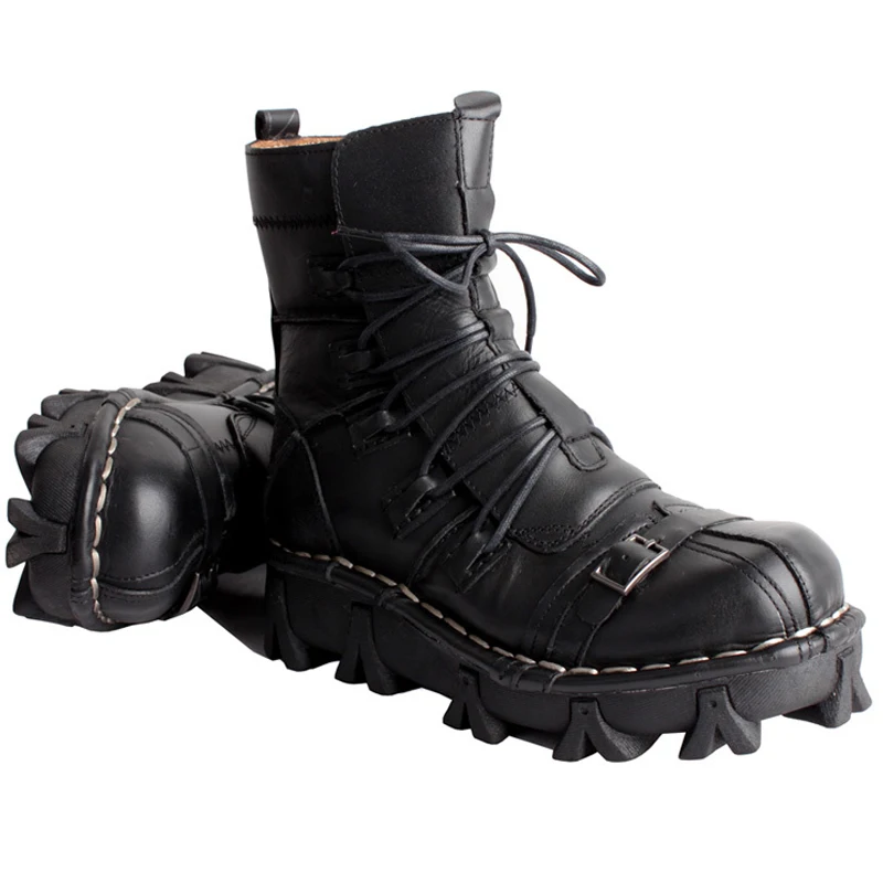 Botas de motocicleta de couro genuíno masculino crânio gótico punk tornozelo moda botas ocidentais masculino meados de bezerro botas rebite botas50