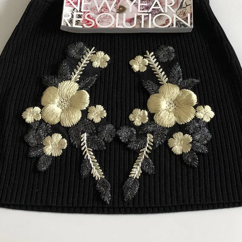 

1Pair Black 3D Flower Embroidery Patch Mesh Net Fabric Lace Applique Sewing Coat Dress Clothes Decorative Costume Patches Diy
