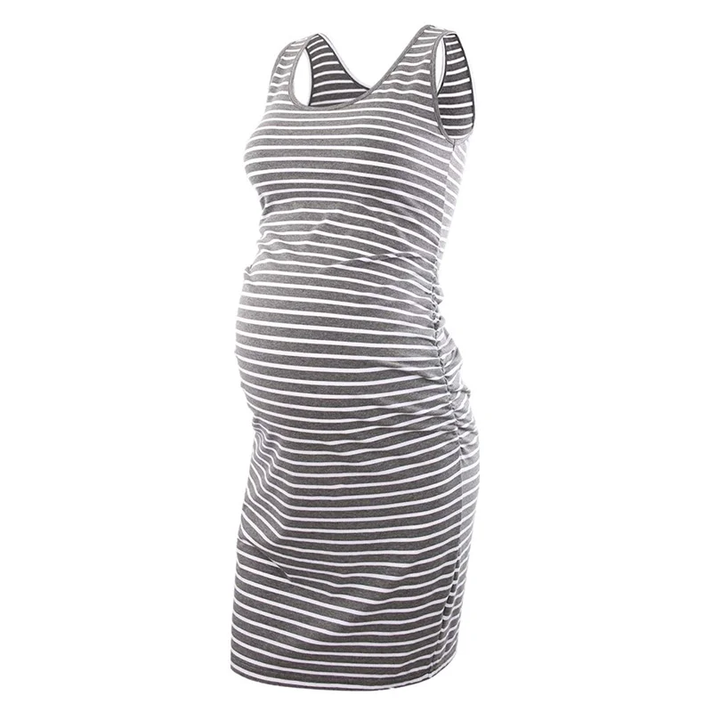 2022 Maternity Stripe Vest Dresses Casual Bodycon Pregnant Women  Stretchy Summer Solid Color Pregnancy  Vestidos