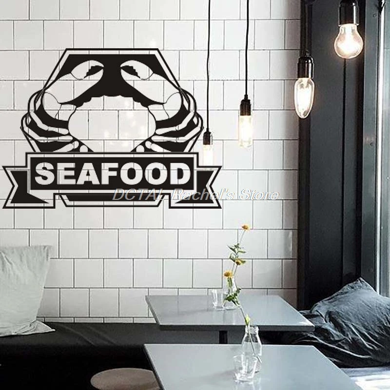 Seafood Restaurant Decor Vinyl Wall Decal Crab Funny Kitchen Dining Room Sticker Bar Drink Art Sticker