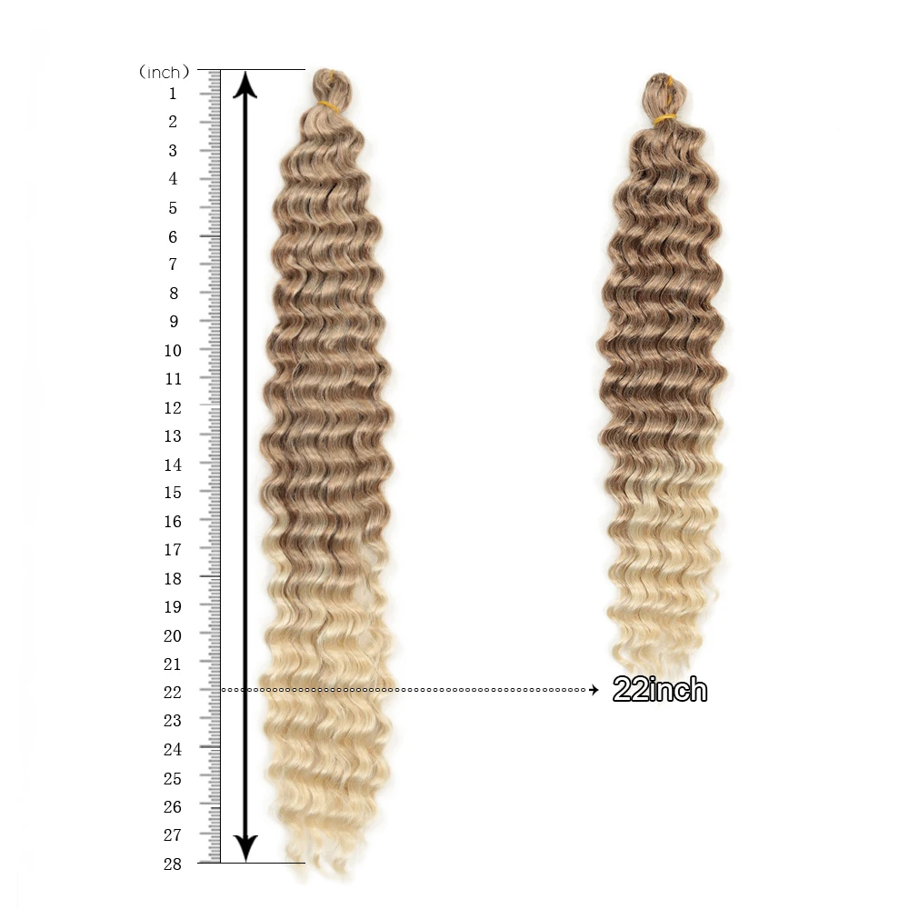 Tresses synthétiques Deep Wave au Crochet, Extensions capillaires pour femmes Blondes russes, 22 pouces, 28 pouces