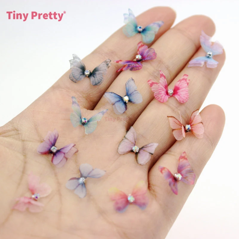 40PCS Handmade Mini Organza Butterflies Chiffon Butterfly Accessory for DIY Nail Art, Jewelry Making