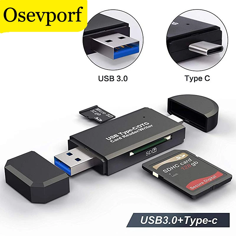 Evrensel 3'ü 1 arada Kart Okuyucu Tip C ve Mikro USB ve USB'den Mikro SD TF'ye USB OTG Adaptörü iPad PC için Akıllı Bellek Microsd Kart Okuyucu