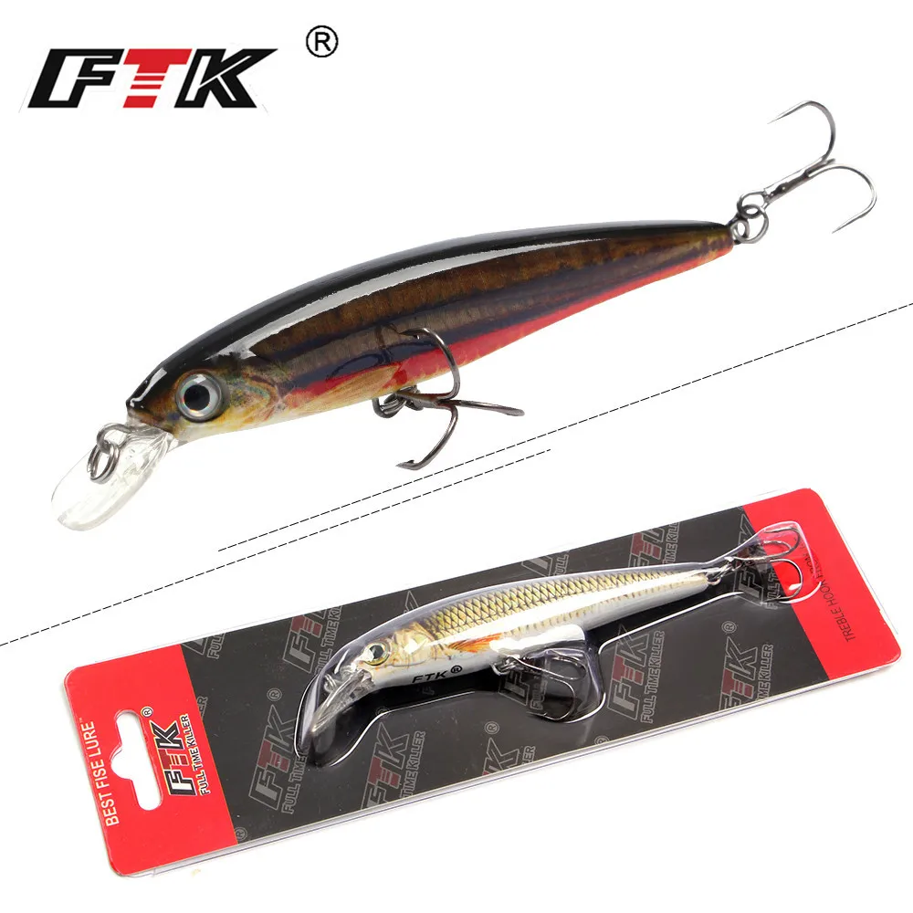 FTK 1pc Minnow Fishing Lure Laser Hard Artificial Bait 12g/100mm Fishing Wobblers Crankbait Minnows 3D Eyes Fishing Tackle