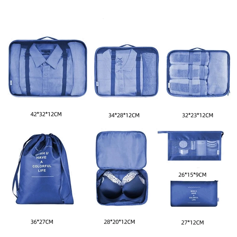 7 pieces Set Travel Organizer Storage Bags Suitcase Packing Cube Portable Luggage Clothes Underwear Shoe Tidy Pouch Storage Case