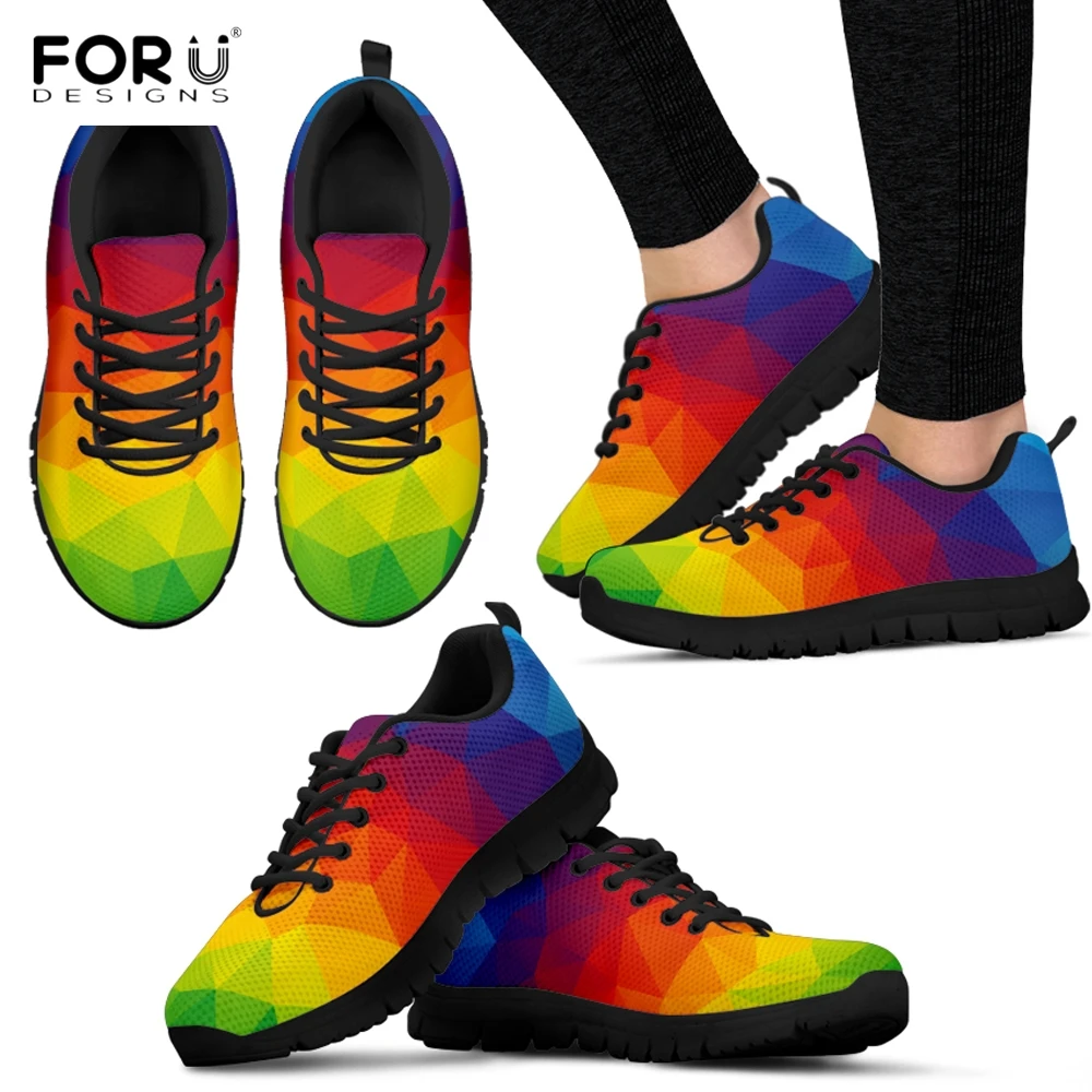 Woman Flats Vibrant Rainbow Spectrum Triangle Geometric Printed Casual Shoes For Women 2025 Female Sneakers Breathable Shoes